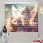 پرده زبرا تصویری فانتزی چاپی فرشته گربه ای بالدار سفید گلبهی کد angel CAT-01