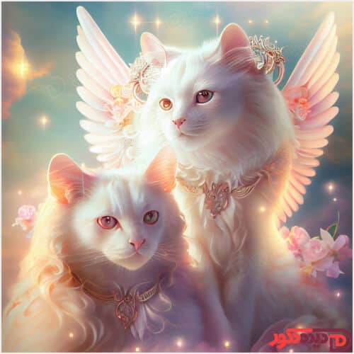 عکس فانتزی پرده زبرا تصویری حیوان فرشته گربه بالدار گلبهی سفید کد angel-cat