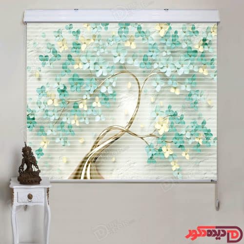 پرده زبرا چاپی سه بعدی گل و شکوفه گیلاس سبز با تنه درخت خمیده و زمینه طوسی سبز کد AZD-78 پرده زبرا چاپی سه بعدی گل و شکوفه گیلاس سبز با تنه درخت خمیده و زمینه طوسی سبز کد AZD-78