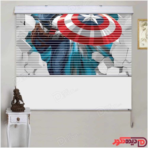 پرده زبرا دومکانیزه کارتون کاپیتان آمریکا با سپر کد KZD-019-B پرده زبرا دومکانیزه کارتون کاپیتان آمریکا با سپر کد KZD-019-B