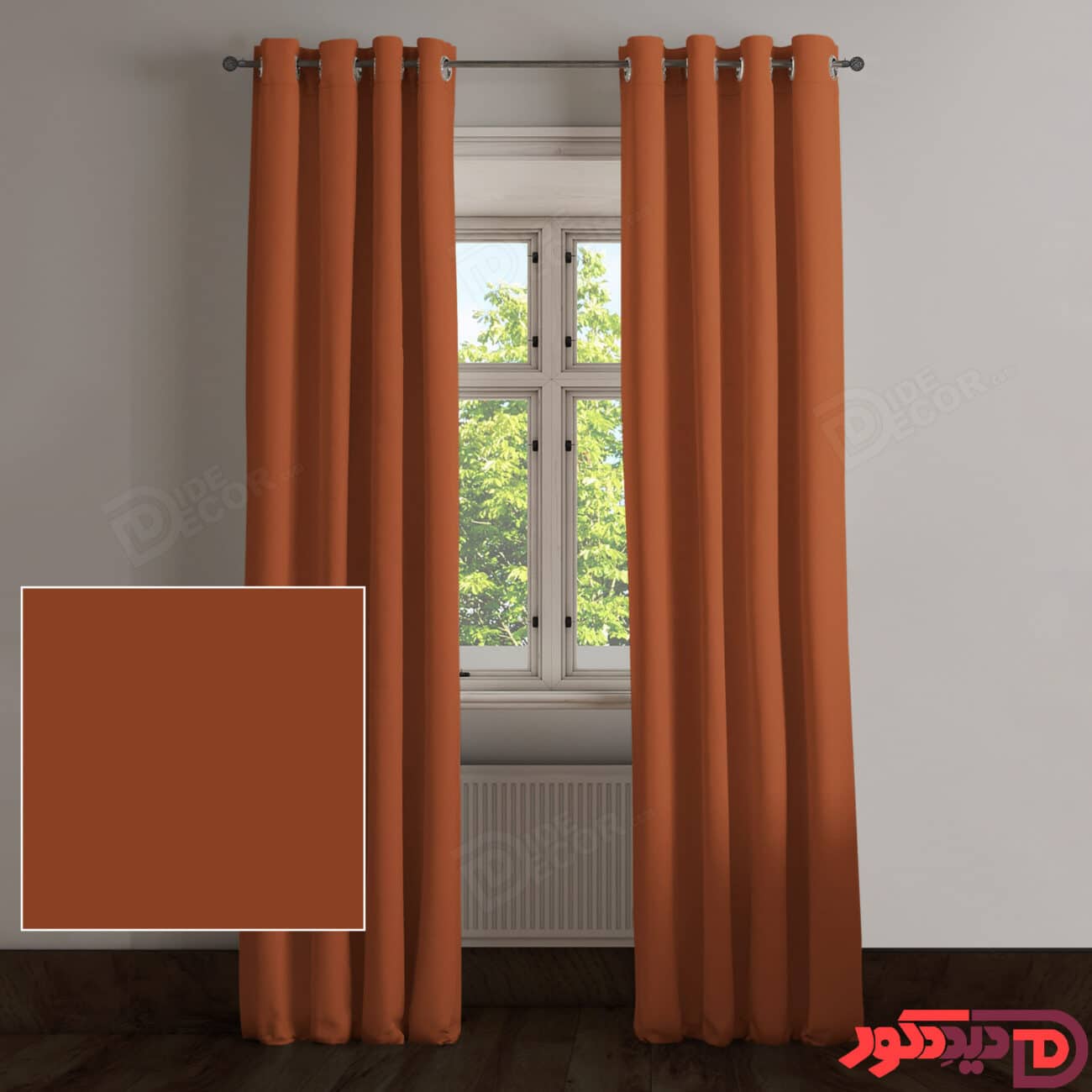 پرده پانچ کتان رنگ قرمز نارنجی مسی شتری تیره کد 66146