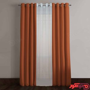 پرده پانچ کتان رنگ قرمز نارنجی مسی شتری تیره کد 66146