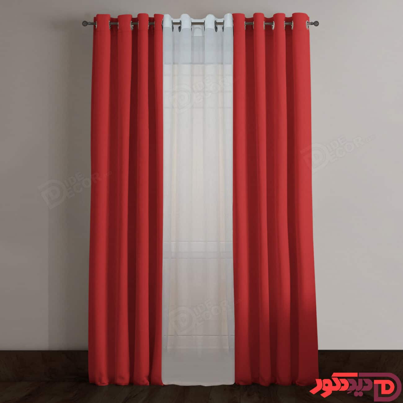 پرده پانچ رنگ قرمز پارچه کتان ترک کد 266764