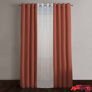 پرده پانچ رنگ آجری پررنگ پارچه کتان ترک کد 66144