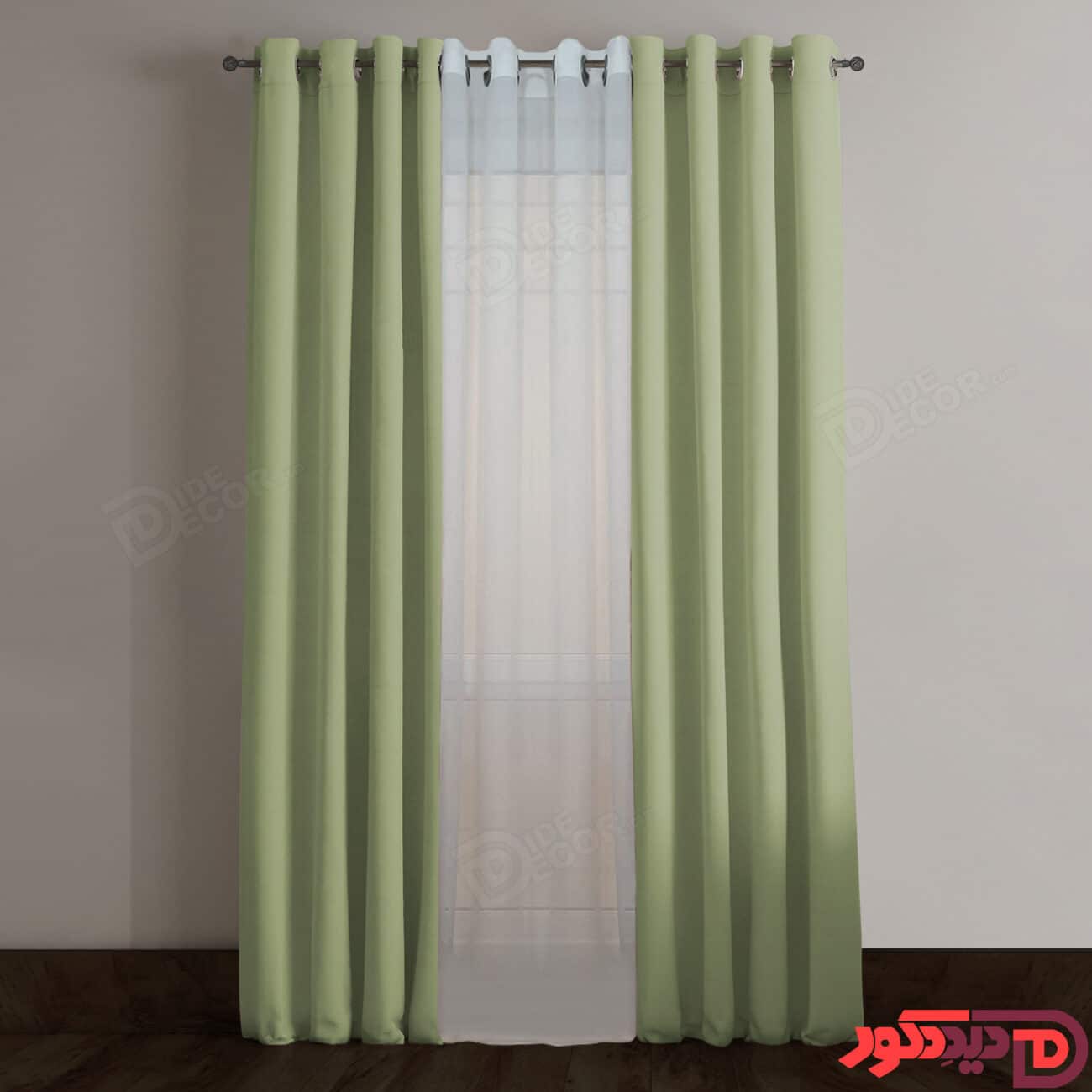 پرده پانچ کتان رنگ سبز مغز پسته ای کد 64088