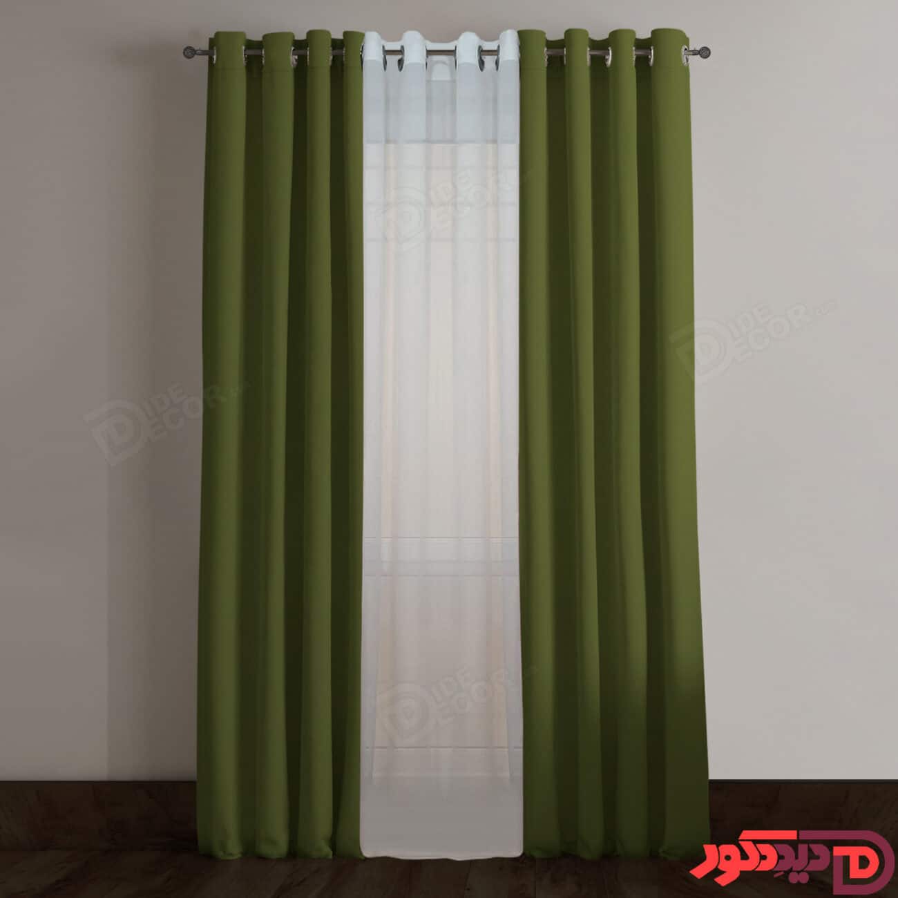 پرده پانچ کتان ترک سبز ارتشی کد 263213