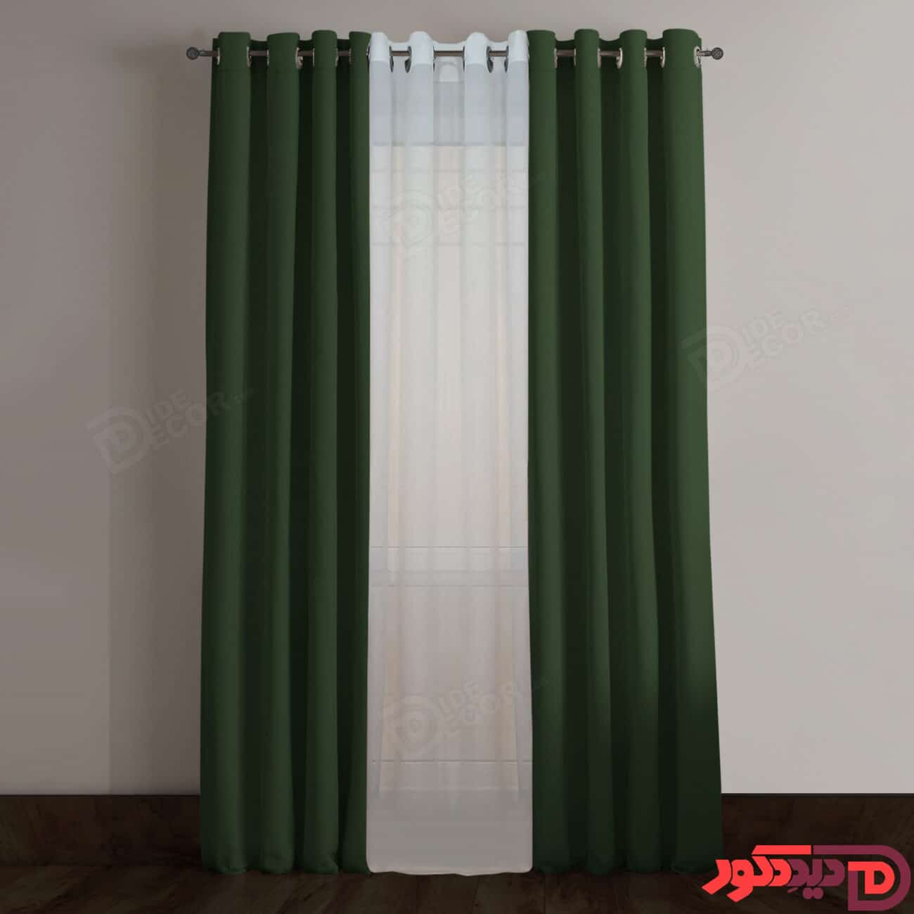 پرده پانچ کتان ترک سبز پررنگ کد 263257 588