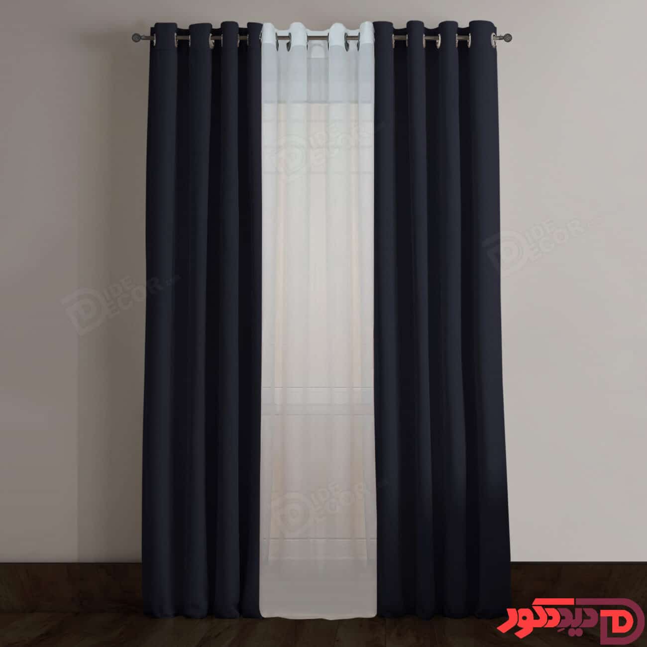 پرده پانچ کتان ترک سرمهای تیره کد 64089