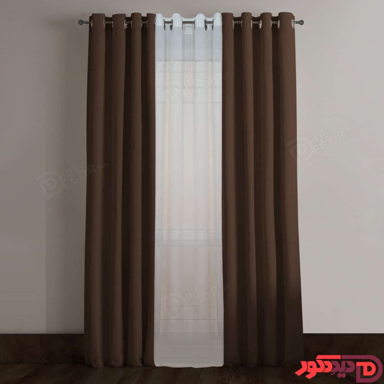 پرده پانچ کتان ترک قهوهای پررنگ کد 65033
