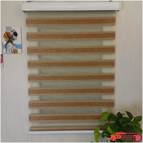 پرده زبرا قهوه ای روشن با لمه پهن کد B-2014-05