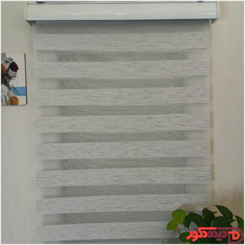 پرده زبرا ساده طوسی سفید لمه نقره ای کد B-2026-03