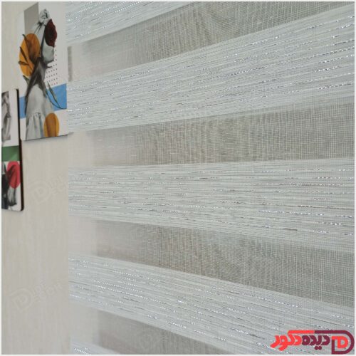 پرده زبرا ساده طوسی سفید لمه نقره ای کد B-2026-03