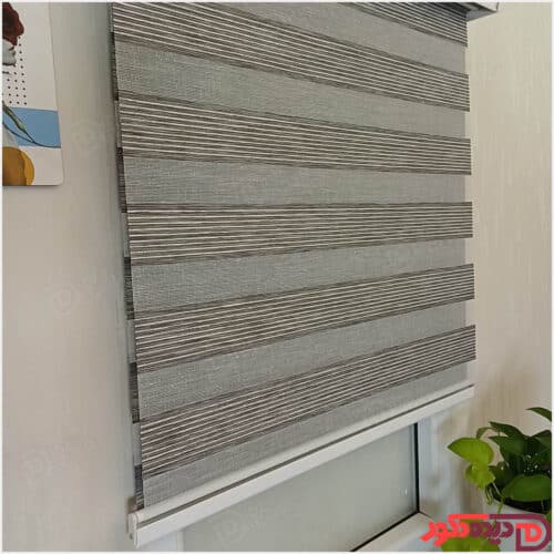 پرده زبرا ساده طوسی لمه نقره ای کد B-2026-04
