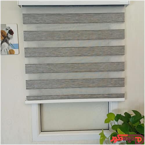 پرده زبرا ساده طوسی لمه نقره ای کد B-2026-04