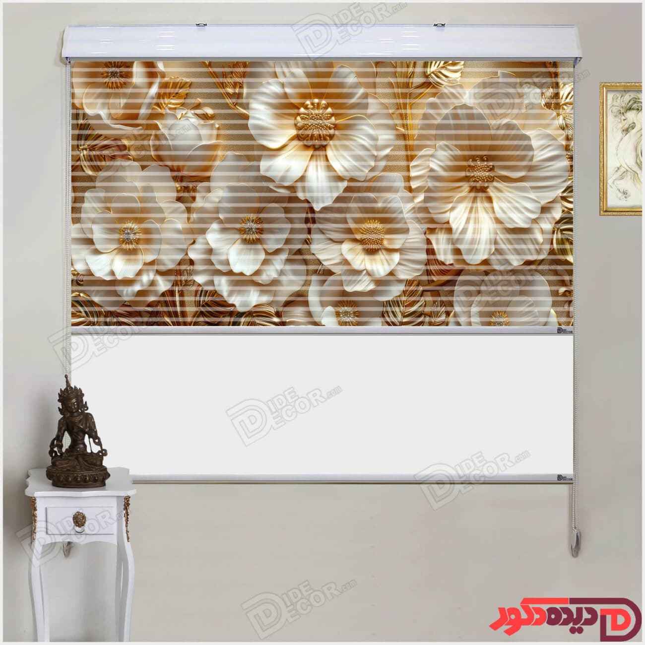 پرده زبرا دومکانیزم گل طلایی سه بعدی AZD-18