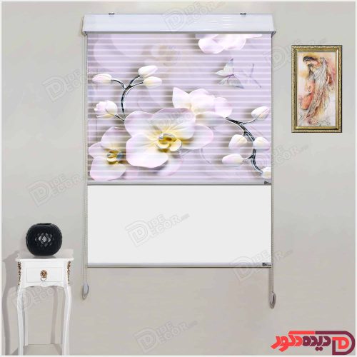 پرده زبرا دومکانیزم گل ارکیده سه بعدی بنفش و پروانه AZD-22