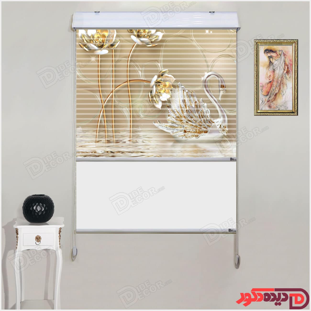 پرده زبرا دو مکانیزم دو قو و گل نیلوفر طلائی سه بعدی ghoo-04