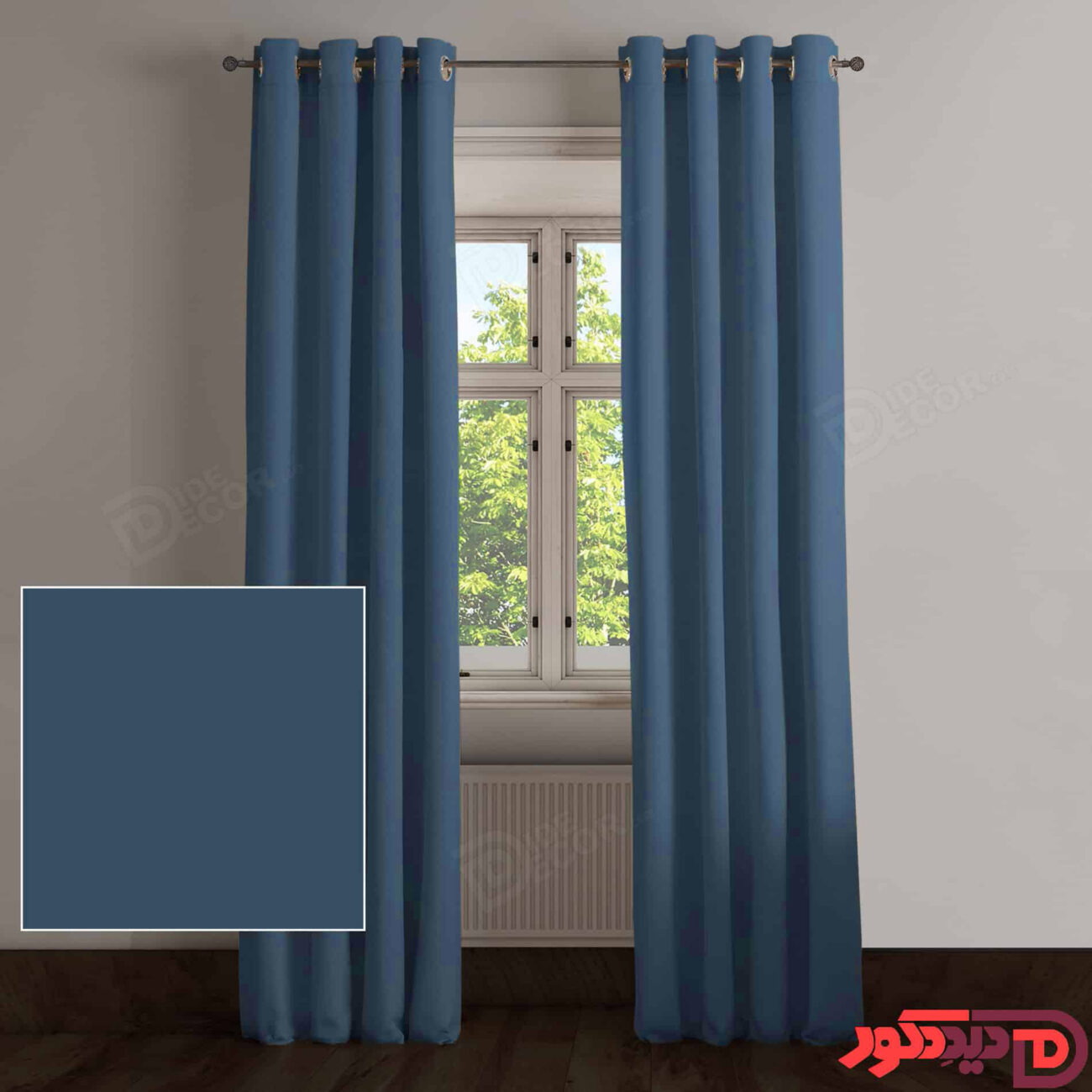 پرده پانچ کتان آبی دودی کد 8421
