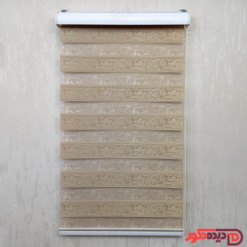 پرده زبرا رنگ کرم تیره با طرح بته جقه کرم برجسته کد 980045-02 A