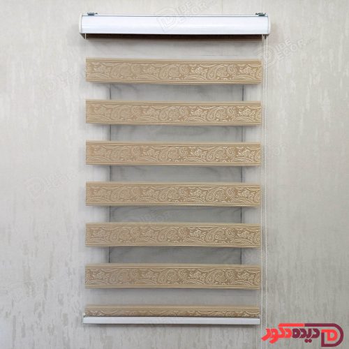 پرده زبرا رنگ کرم تیره با طرح بته جقه کرم برجسته کد 980045-02 A