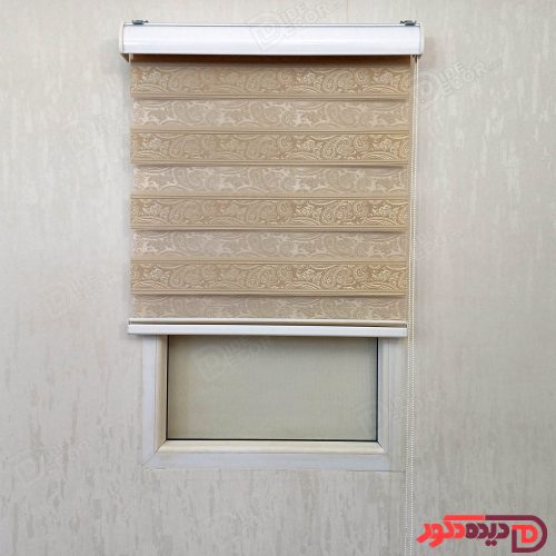 پرده زبرا رنگ کرم تیره با طرح بته جقه کرم برجسته کد 980045-02 A