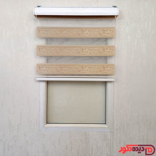 پرده زبرا رنگ کرم تیره با طرح بته جقه کرم برجسته کد 980045-02 A