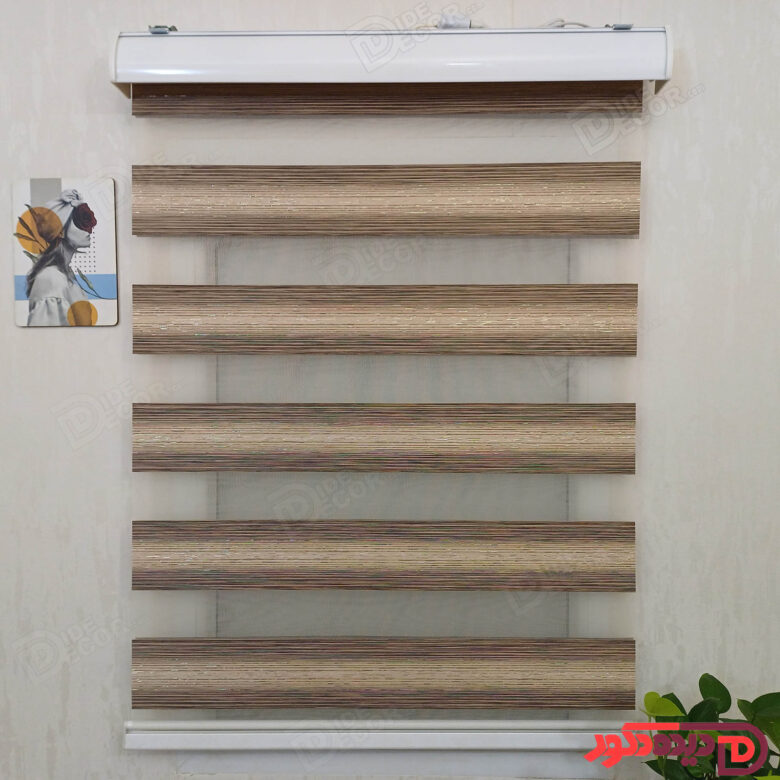 پرده زبرا کرم قهوه ای لمه طلایی کد B-2010-06