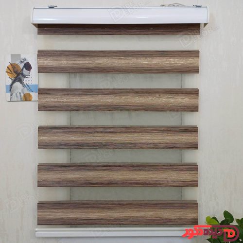 پرده زبرا قهوه ای دورنگ لمه طلایی کد B-2010-07
