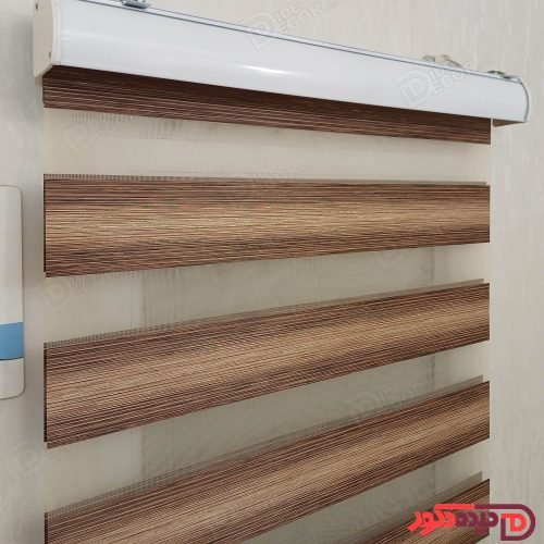 پرده زبرا قهوه ای دورنگ لمه طلایی کد B-2010-07