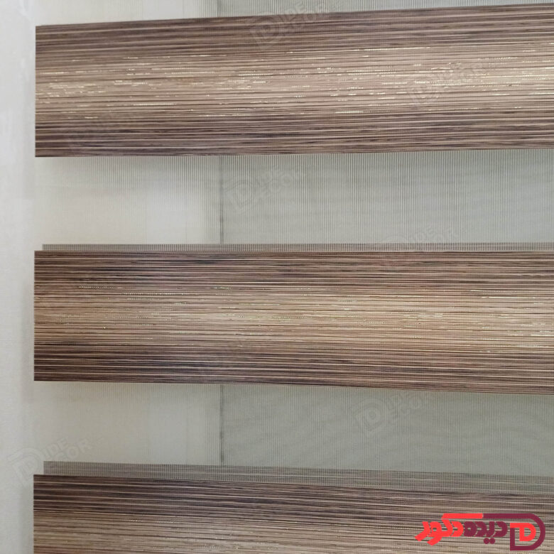 پرده زبرا قهوه ای دورنگ لمه طلایی کد B-2010-07