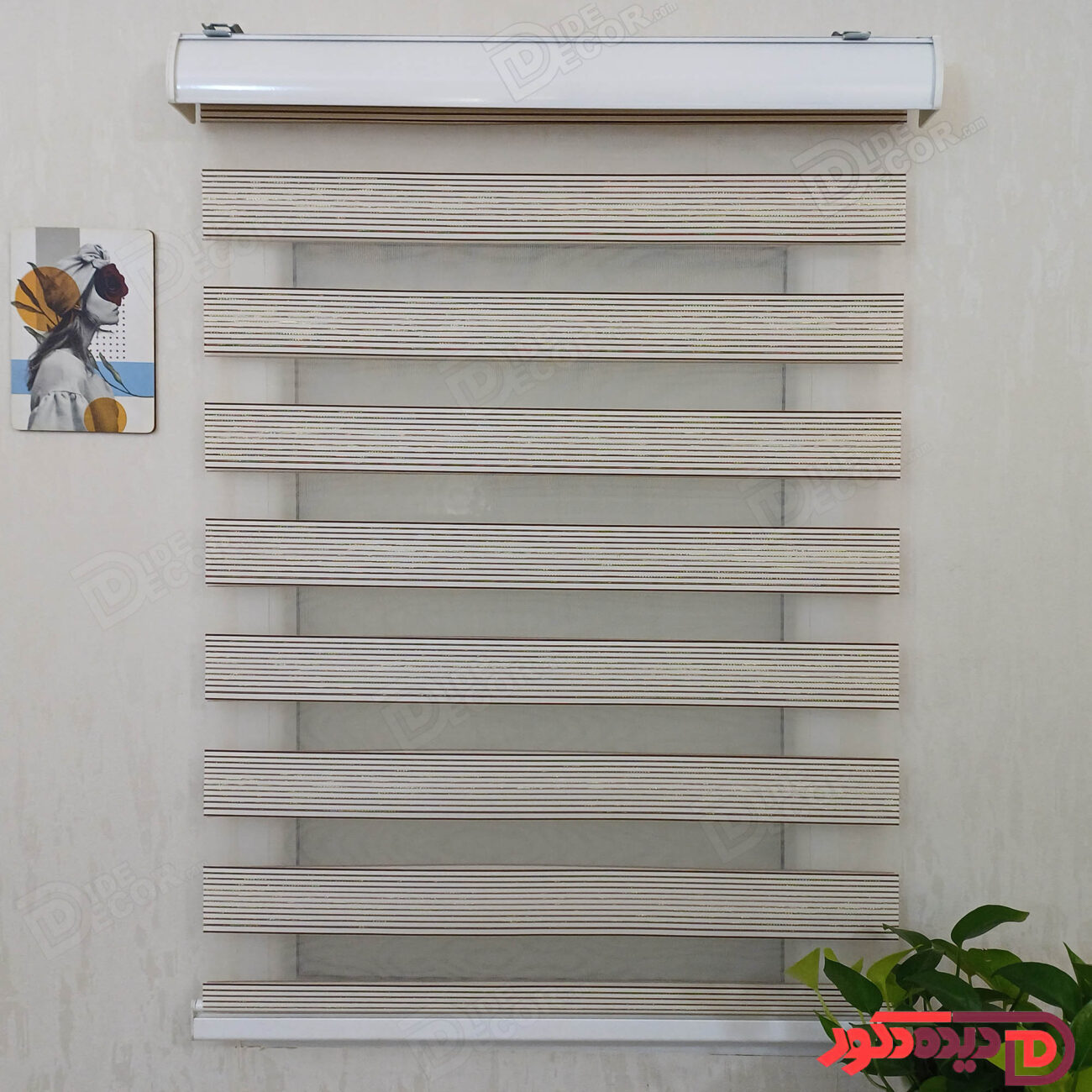 پرده زبرا سفید خط دار لمه طلائی کد B-2011-03