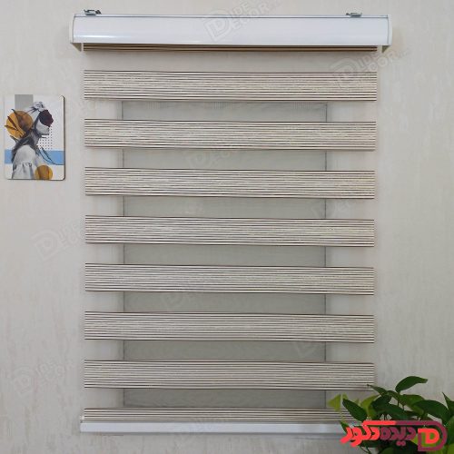 پرده زبرا سفید خط دار لمه طلائی کد B-2011-03