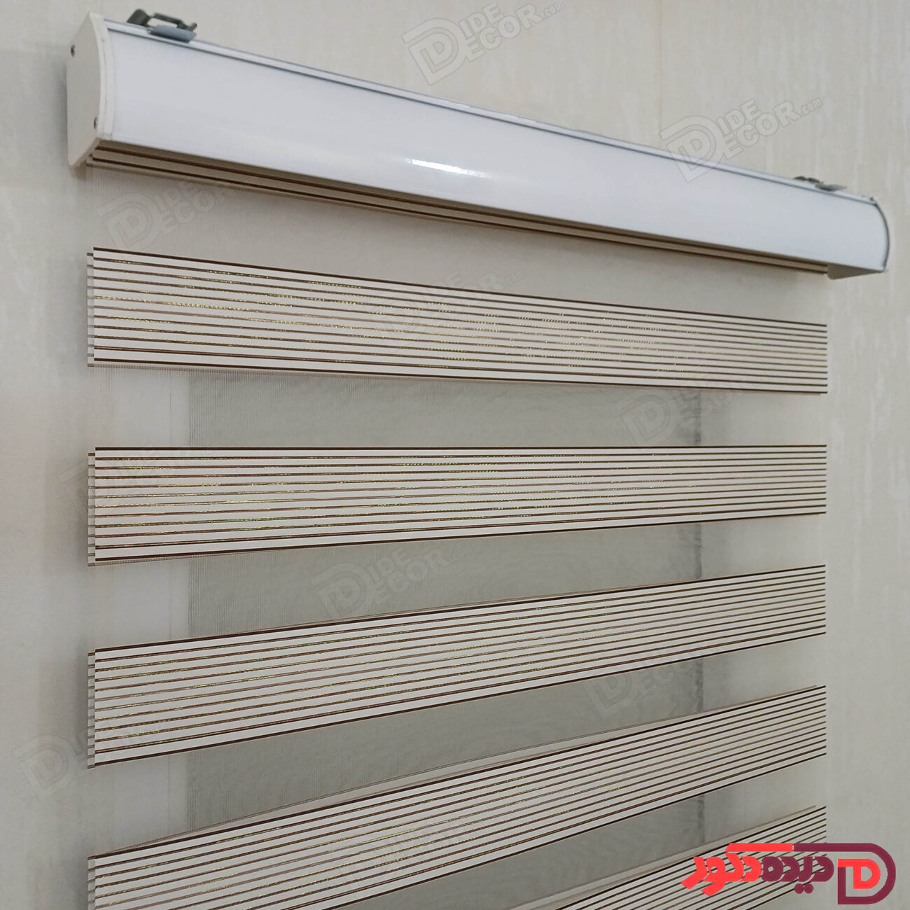 پرده زبرا سفید خط دار لمه طلائی کد B-2011-03