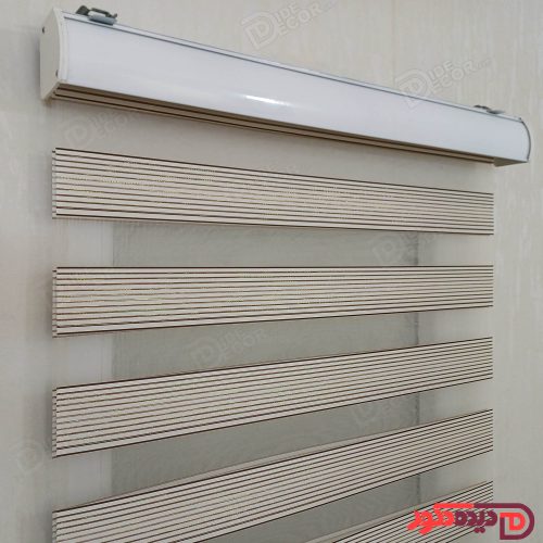 پرده زبرا سفید خط دار لمه طلائی کد B-2011-03