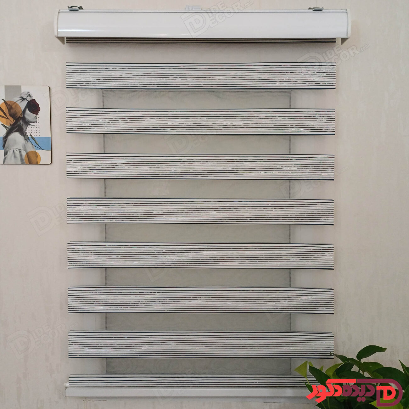 پرده زبرا سفید خط دار آبی نقره ای کد B-2011-05