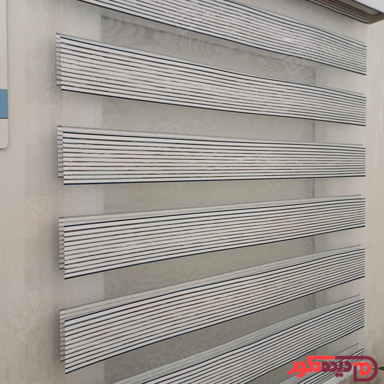 پرده زبرا سفید خط دار آبی نقره ای کد B-2011-05