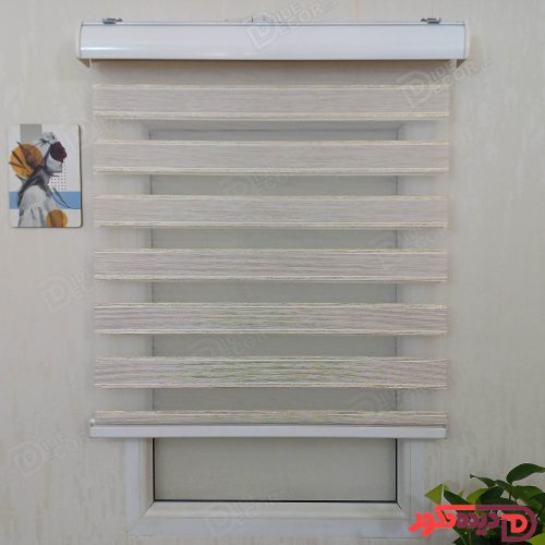 پرده زبرا ساده رنگ کرم تیره با خطوط لمه طلایی کد B-2016-03