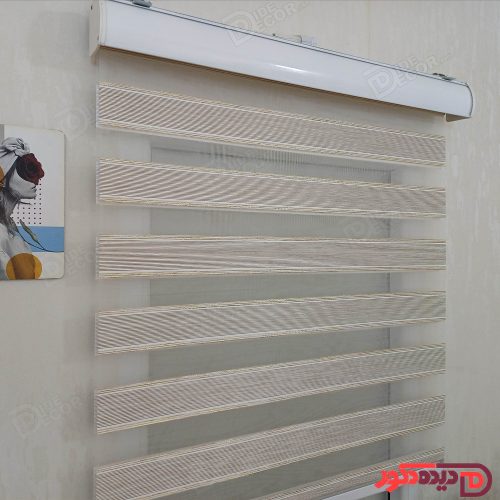 پرده زبرا ساده رنگ کرم تیره با خطوط لمه طلایی کد B-2016-03