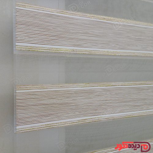 پرده زبرا ساده رنگ کرم تیره با خطوط لمه طلایی کد B-2016-03