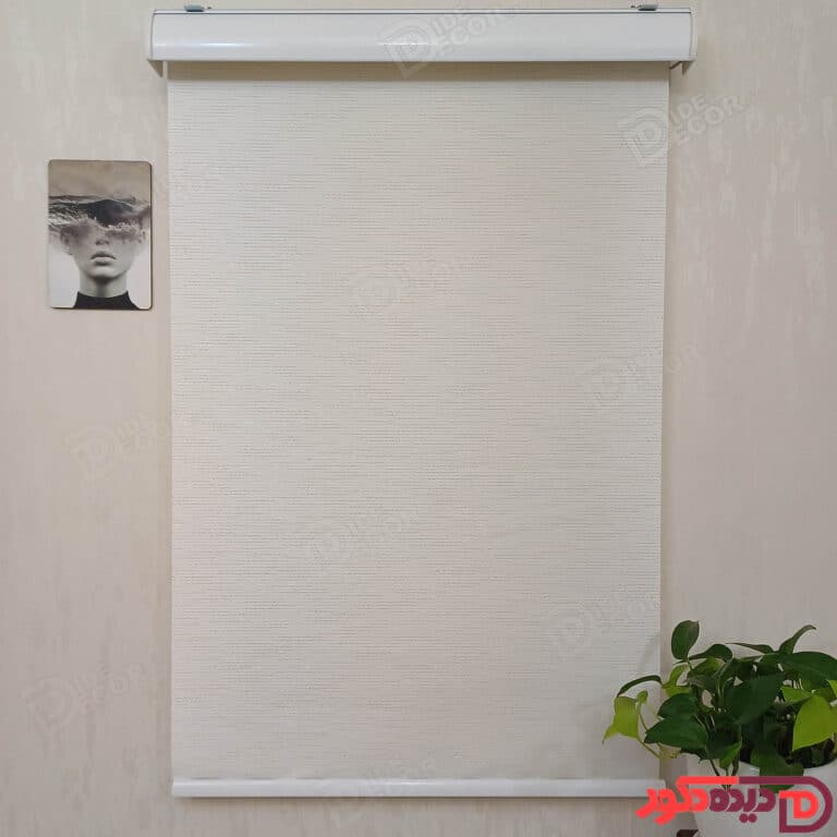 پرده شید سفید شیری با خطوط کرم و سیم دوزی نقره ای کد B-1014-01