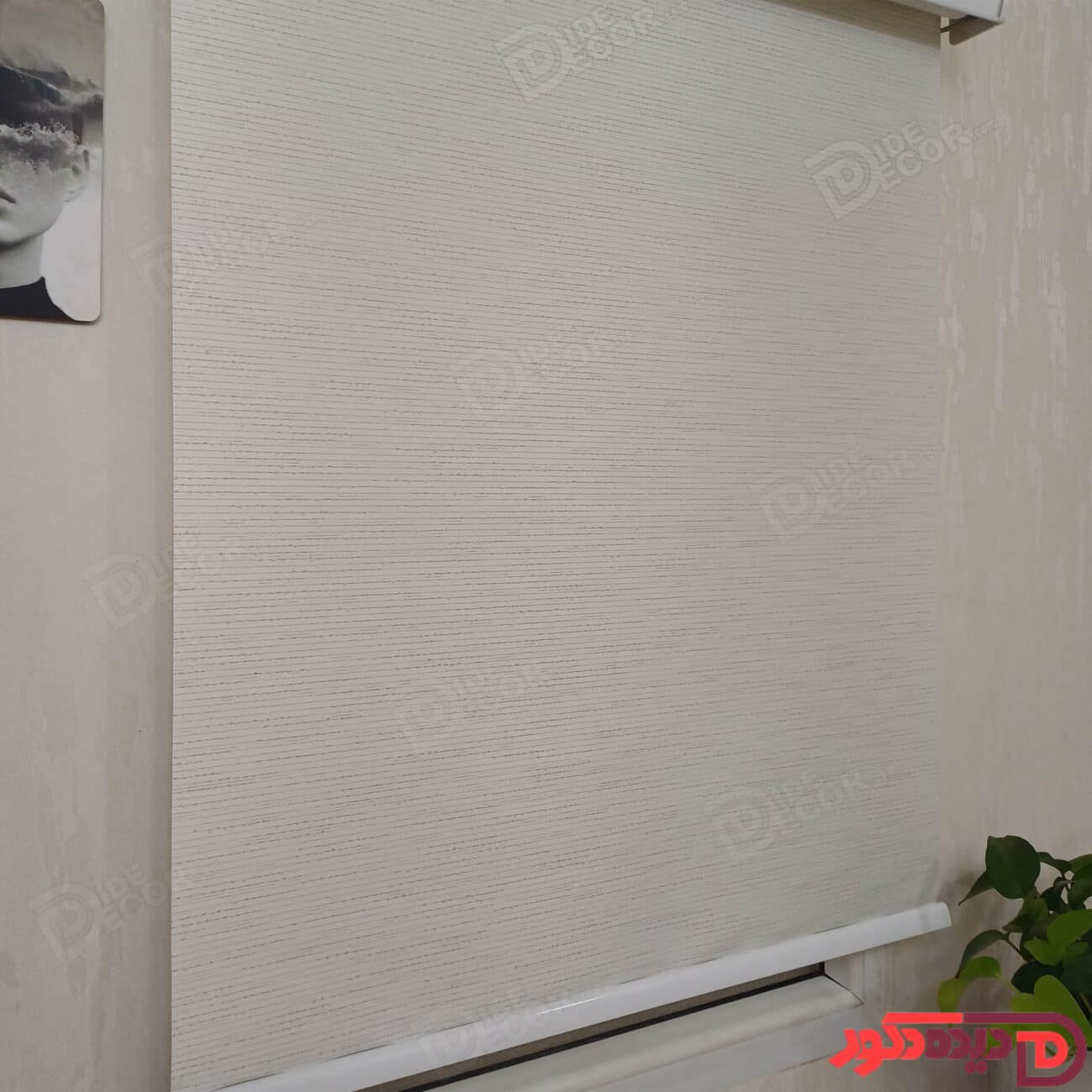 پرده شید سفید شیری با خطوط کرم و سیم دوزی نقره ای کد B-1014-01