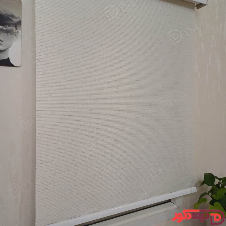 پرده شید سفید شیری با خطوط کرم و سیم دوزی نقره ای کد B-1014-01