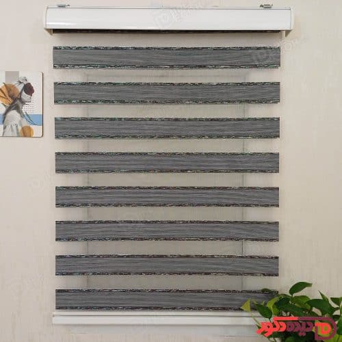 پرده زبرا ساده رنگ مشکی و طوسی و نخ نقره ای براق کد B-2016-07