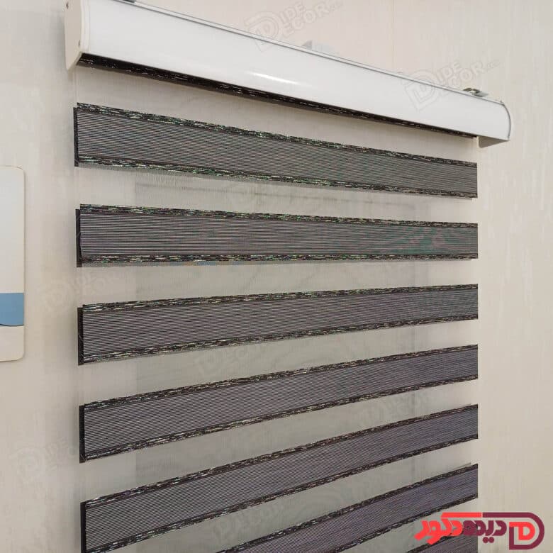 پرده زبرا ساده رنگ سیاه و طوسی و نخ نقره ای براق کد B-2016-07