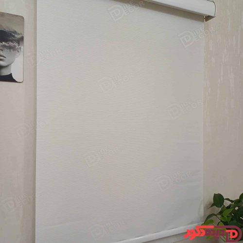 پرده شید سفید شیری با خطوط کرم روشن کد S-5171-01