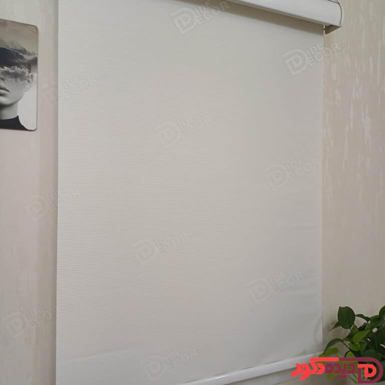 پرده شید سفید شیری با خطوط کرم روشن کد S-5171-01