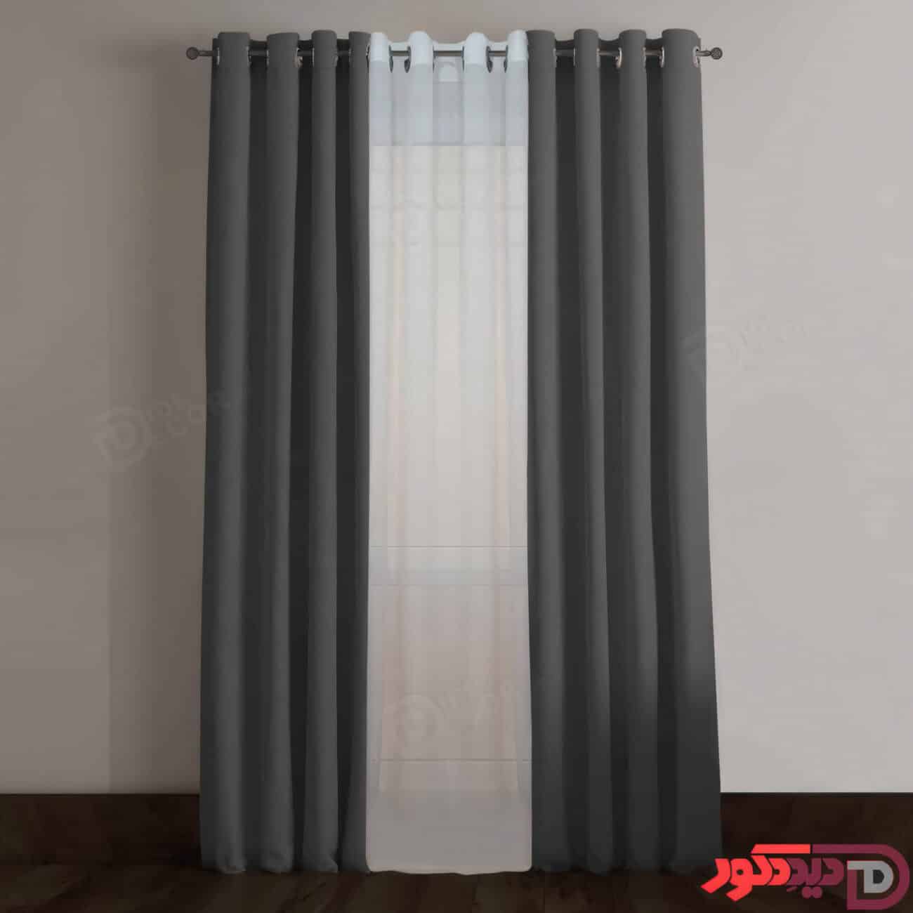 پرده پانچ کتان دودی زغالی طوسی تیره کد 9406