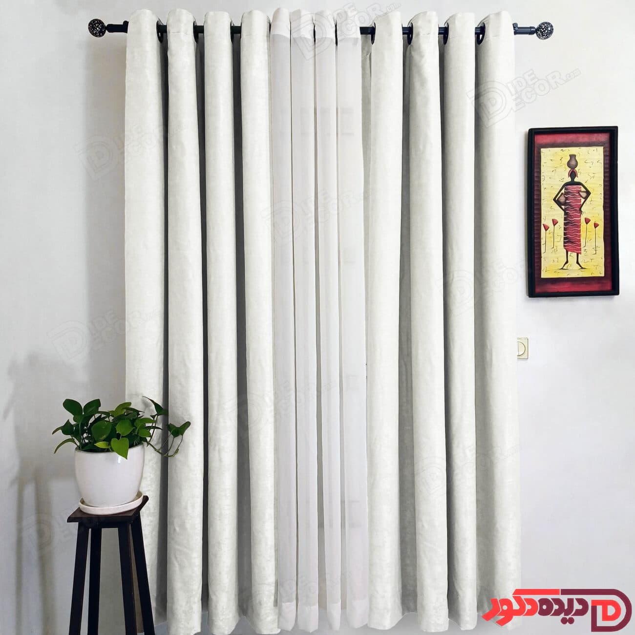 پرده پانچ جیر پتینه رنگ سفید کد 3253