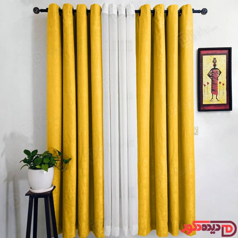 پرده جیر پتینه پانچ رنگ زرد کد 3276