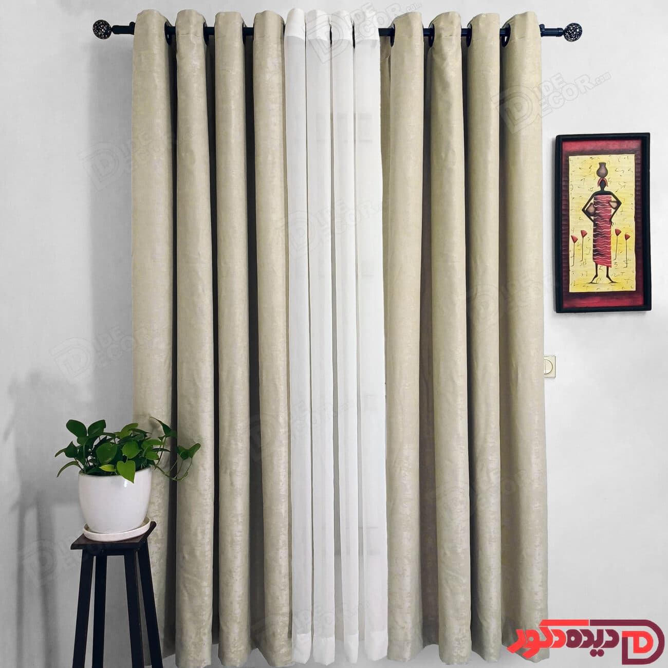 پرده پانچ جیر پتینه رنگ کرم